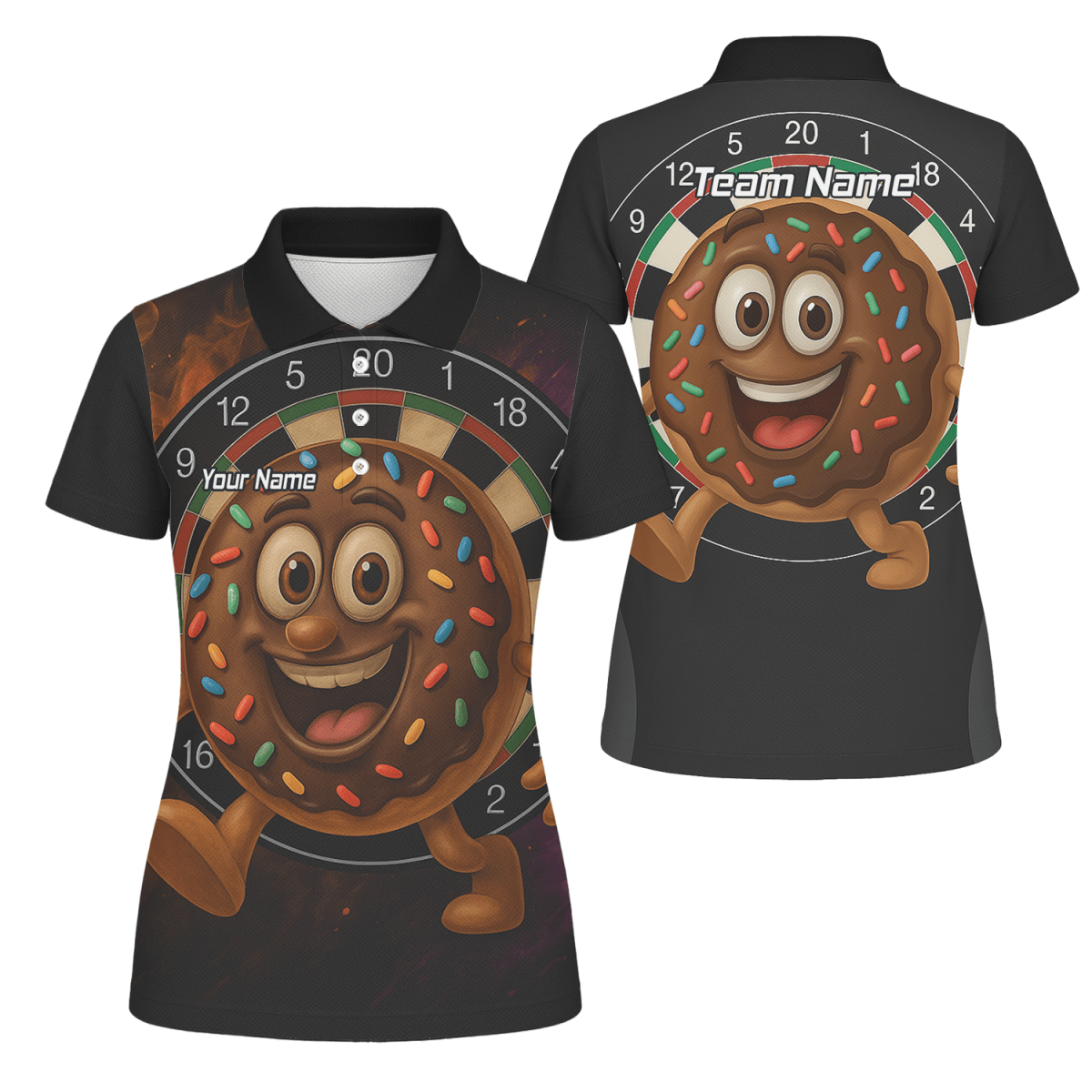 Personalisiertes Damen Poloshirt Schwarz – Lustiger Schoko - Donut Streusel Dart Motiv R0697 - Outfitsuche