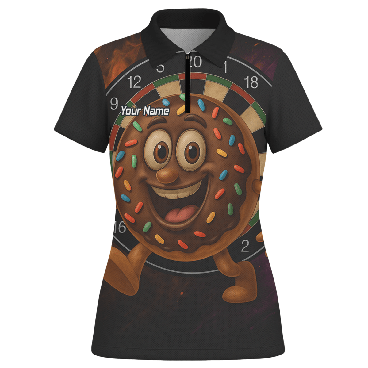 Personalisiertes Damen Poloshirt Schwarz – Lustiger Schoko - Donut Streusel Dart Motiv R0697 - Outfitsuche