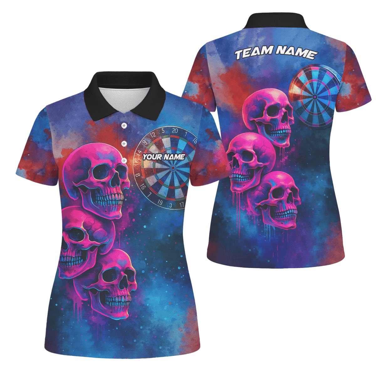 Personalisiertes Damen Poloshirt Weiß mit wildem Wolf, Flammen & Dart - Motiv Z8408 - Outfitsuche