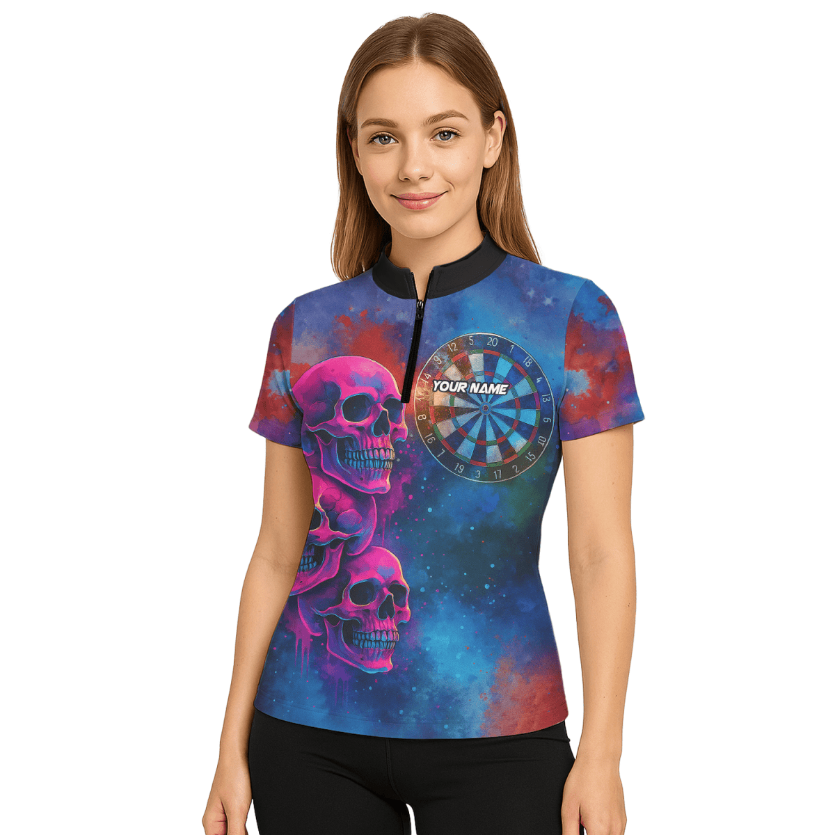 Personalisiertes Damen Poloshirt Weiß mit wildem Wolf, Flammen & Dart - Motiv Z8408 - Outfitsuche