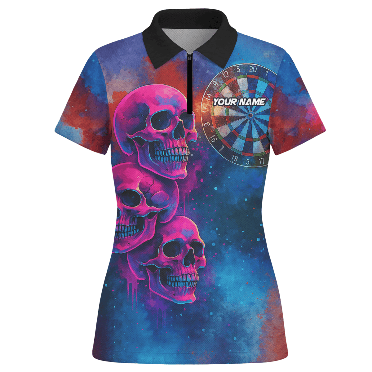 Personalisiertes Damen Poloshirt Weiß mit wildem Wolf, Flammen & Dart - Motiv Z8408 - Outfitsuche