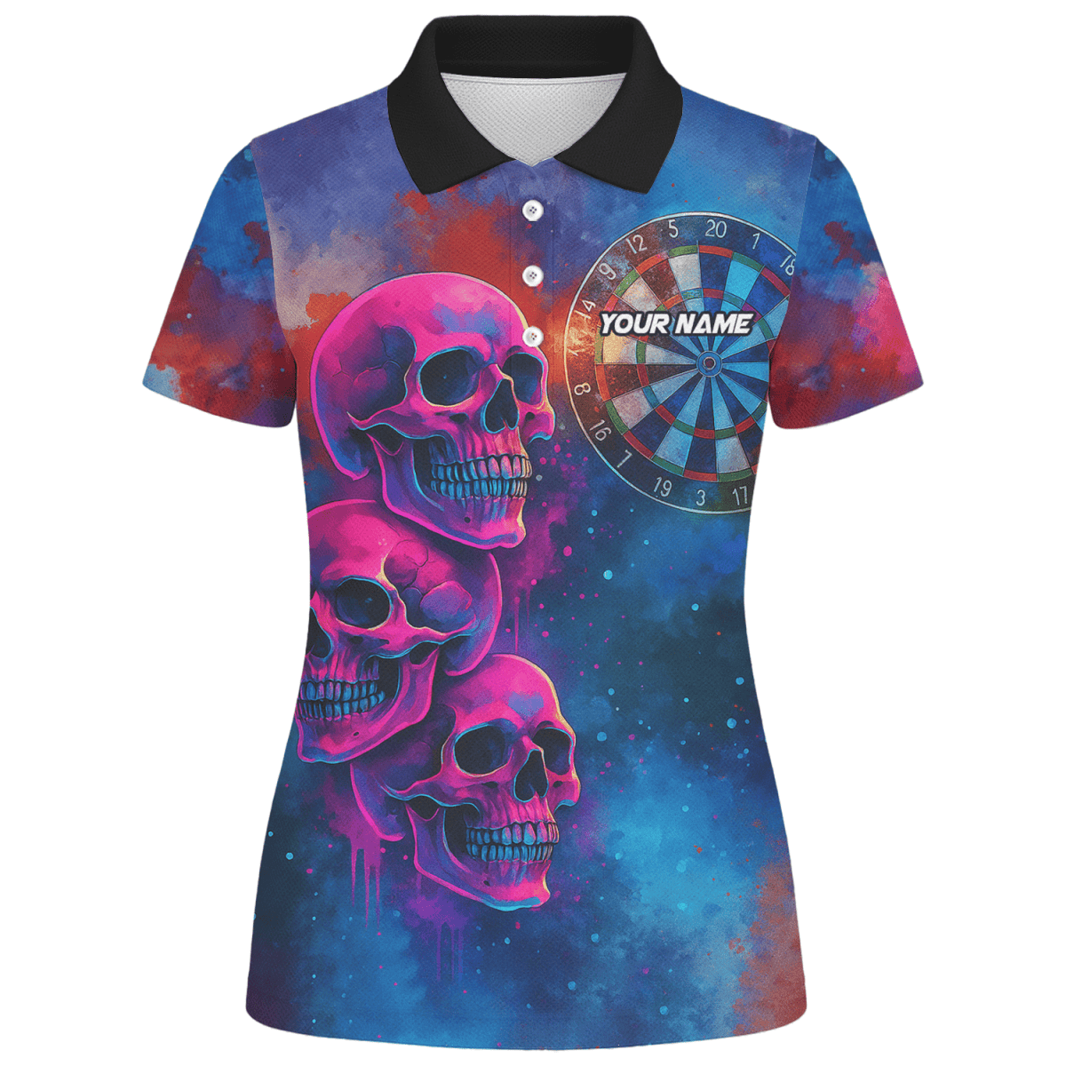 Personalisiertes Damen Poloshirt Weiß mit wildem Wolf, Flammen & Dart - Motiv Z8408 - Outfitsuche