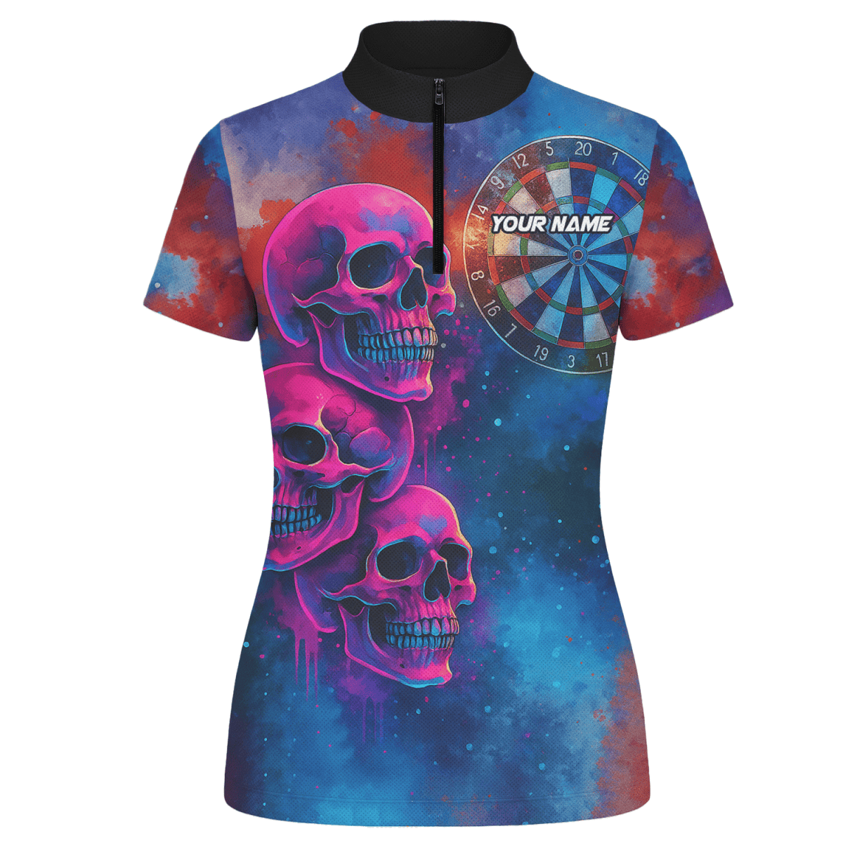 Personalisiertes Damen Poloshirt Weiß mit wildem Wolf, Flammen & Dart - Motiv Z8408 - Outfitsuche