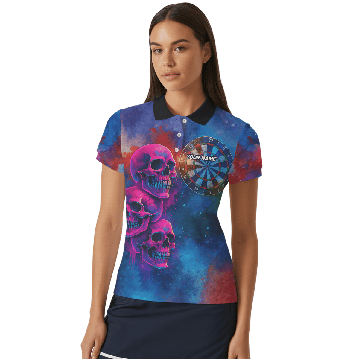 Personalisiertes Damen Poloshirt Weiß mit wildem Wolf, Flammen & Dart - Motiv Z8408 - Outfitsuche