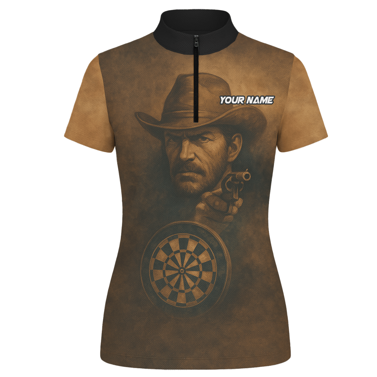 Personalisiertes Damen Poloshirt Western Darts Braun Schwarz - Outfitsuche