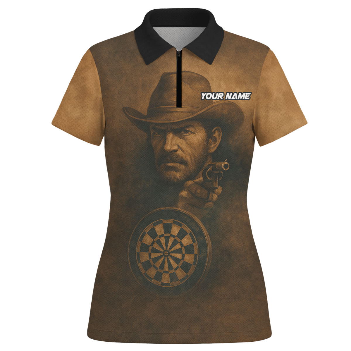 Personalisiertes Damen Poloshirt Western Darts Braun Schwarz - Outfitsuche