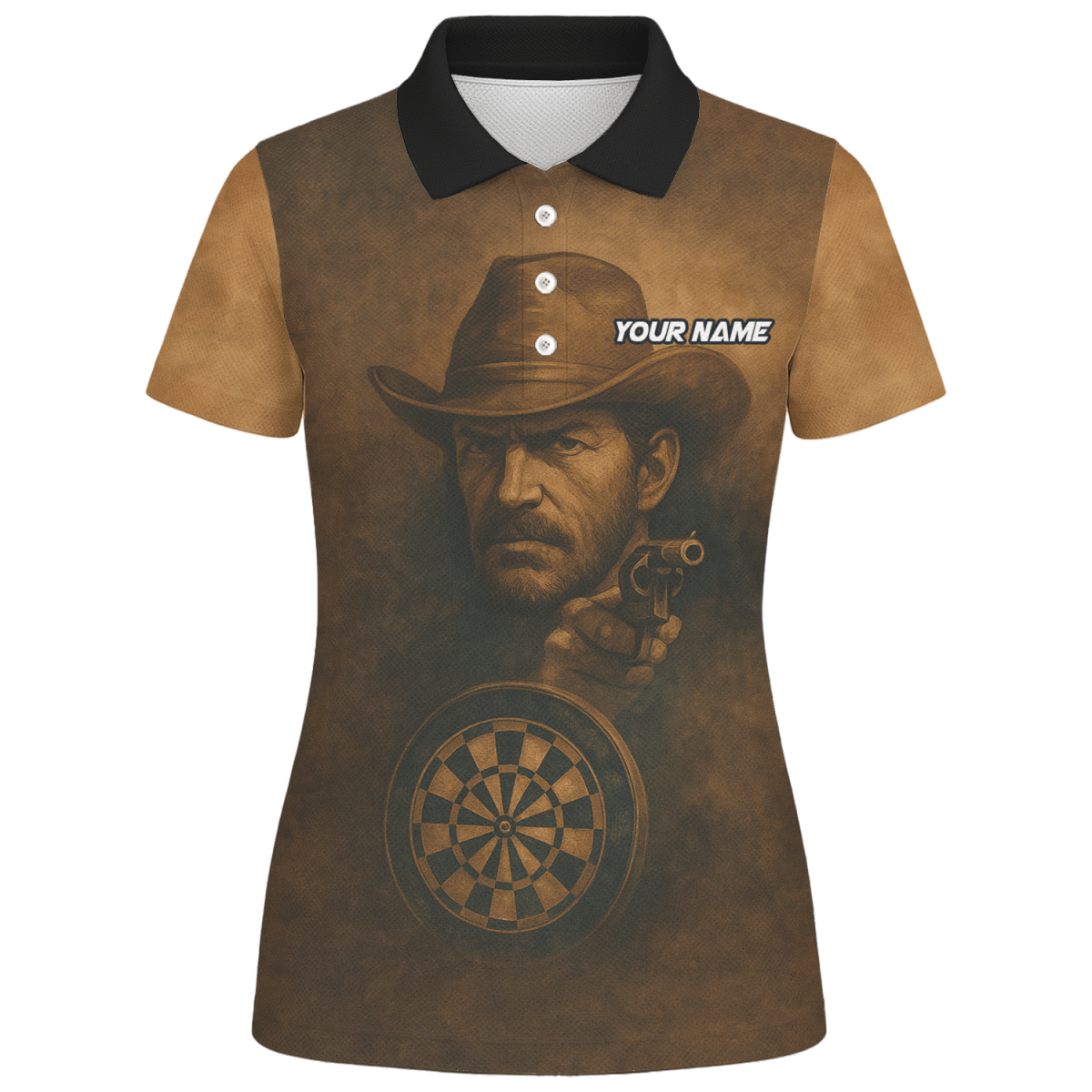 Personalisiertes Damen Poloshirt Western Darts Braun Schwarz - Outfitsuche