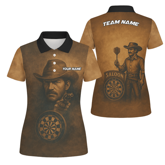 Personalisiertes Damen Poloshirt Western Darts Braun Schwarz - Outfitsuche