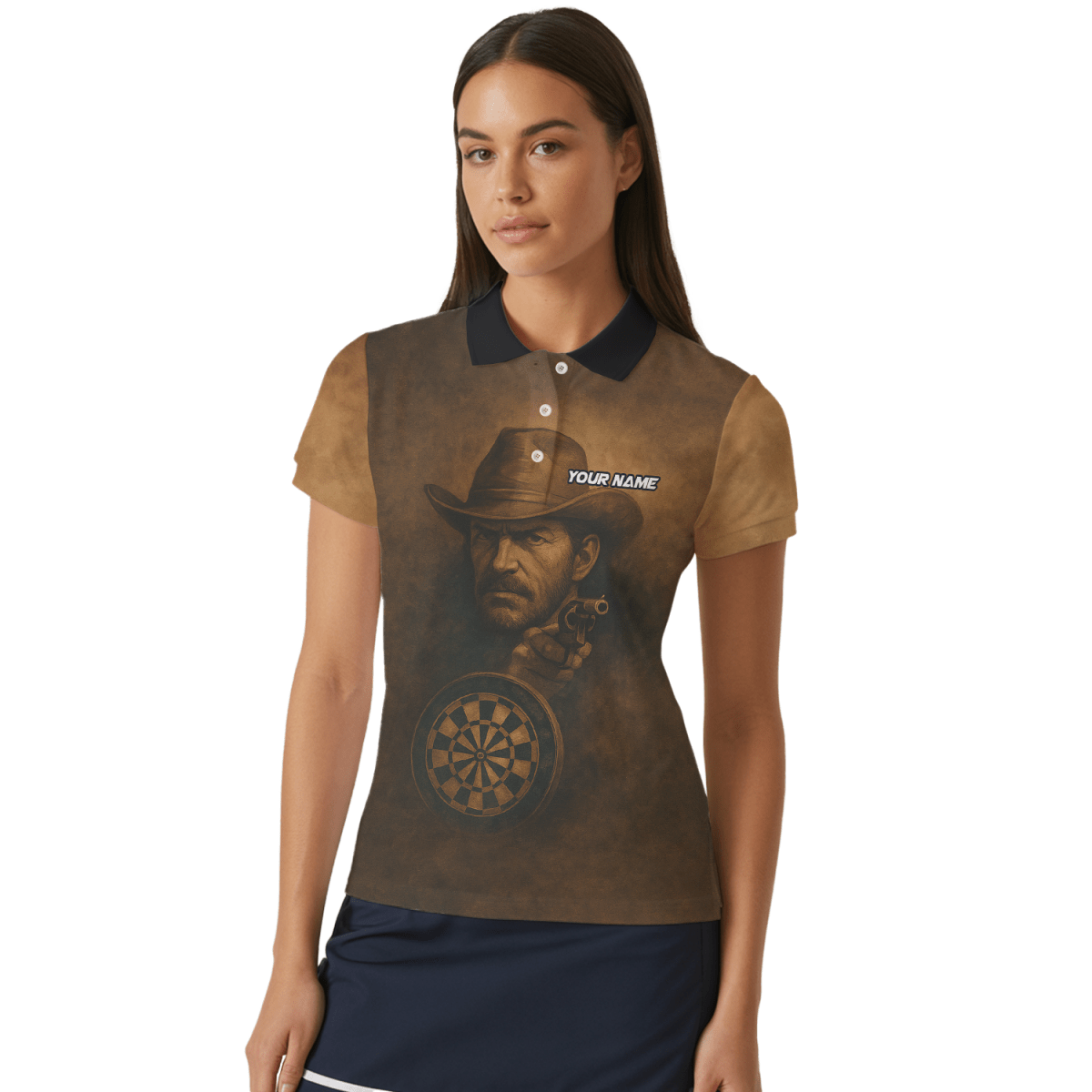 Personalisiertes Damen Poloshirt Western Darts Braun Schwarz - Outfitsuche