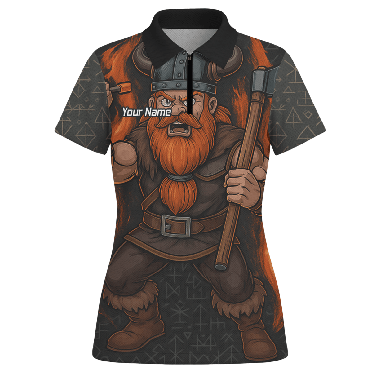 Personalisiertes Damen Poloshirt Wikinger Axt Motiv Schwarz Rot O0632 - Outfitsuche