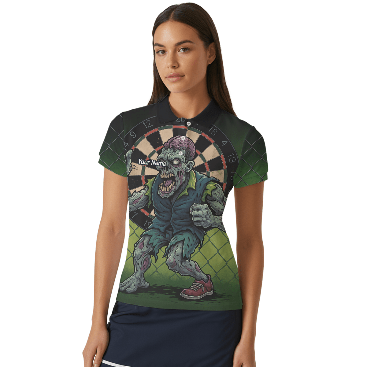Personalisiertes Damen Poloshirt Zombie Darts Grün Schwarz P6458 - Outfitsuche