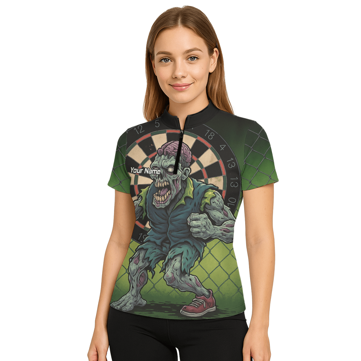 Personalisiertes Damen Poloshirt Zombie Darts Grün Schwarz P6458 - Outfitsuche