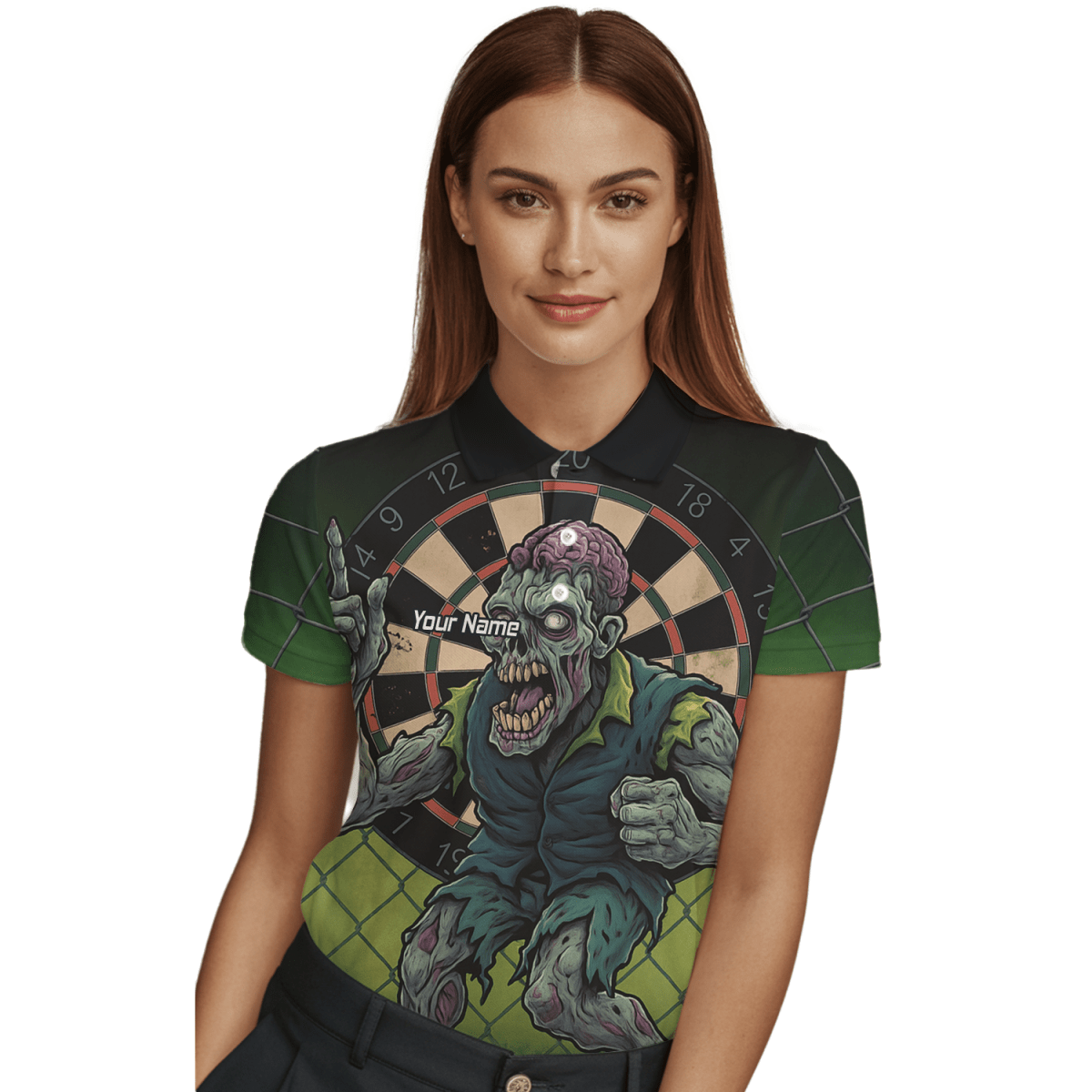 Personalisiertes Damen Poloshirt Zombie Darts Grün Schwarz P6458 - Outfitsuche