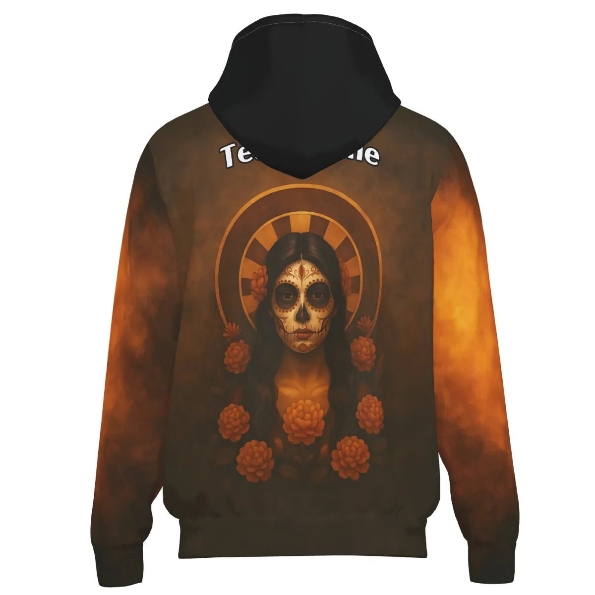 Personalisiertes Dart - Hoodie mit Reißverschluss Tag der Toten Zuckerschädel Darts Braun - Orange K7534 - Outfitsuche