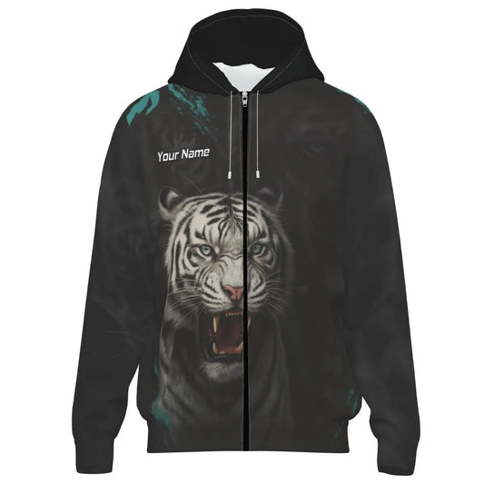 Personalisiertes Dart Jacke Herren Schwarz – Brüllender Weißer Tiger Kapuzenjacke Q8496 - Outfitsuche