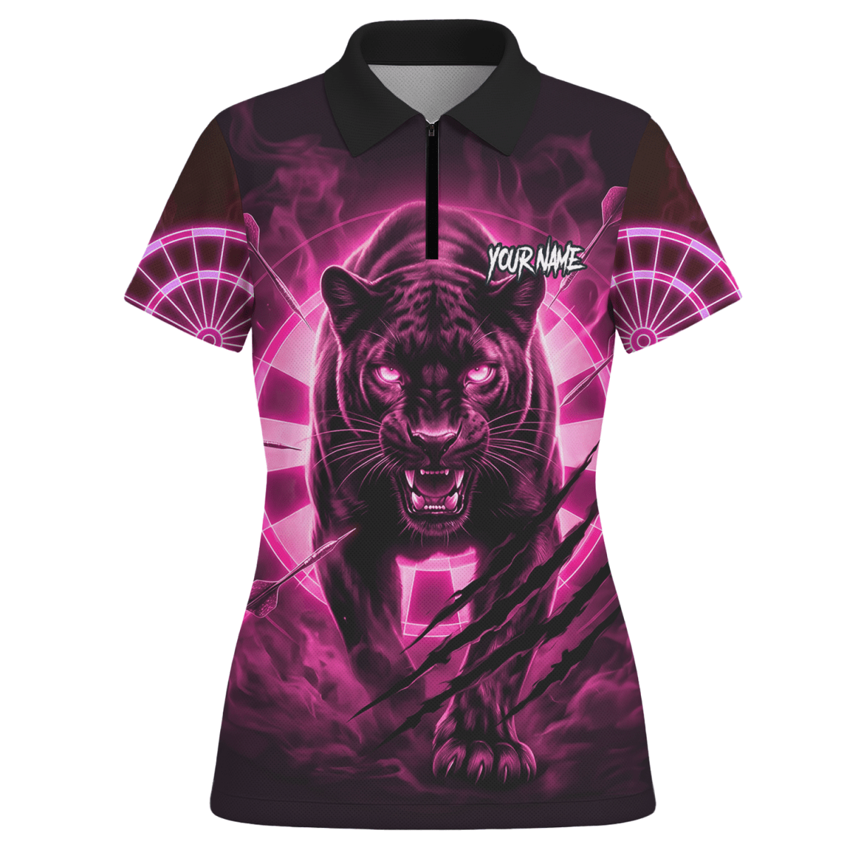 Personalisiertes Dart Polo Damen – Panther Design Schwarz - Neonpink F5579p - Outfitsuche