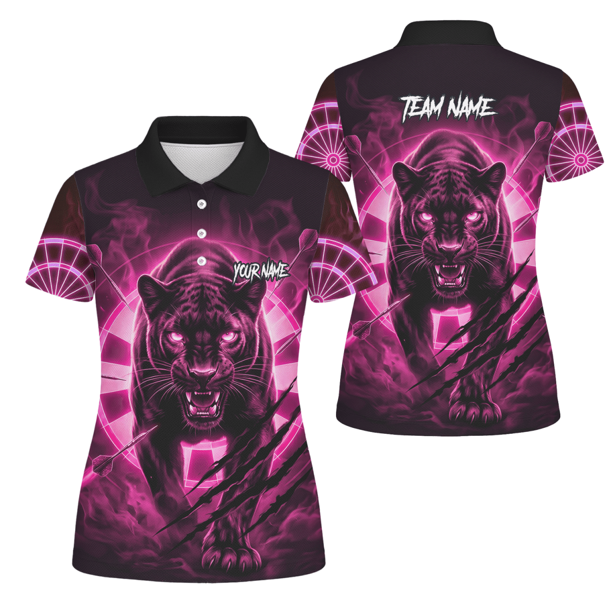 Personalisiertes Dart Polo Damen – Panther Design Schwarz - Neonpink F5579p - Outfitsuche