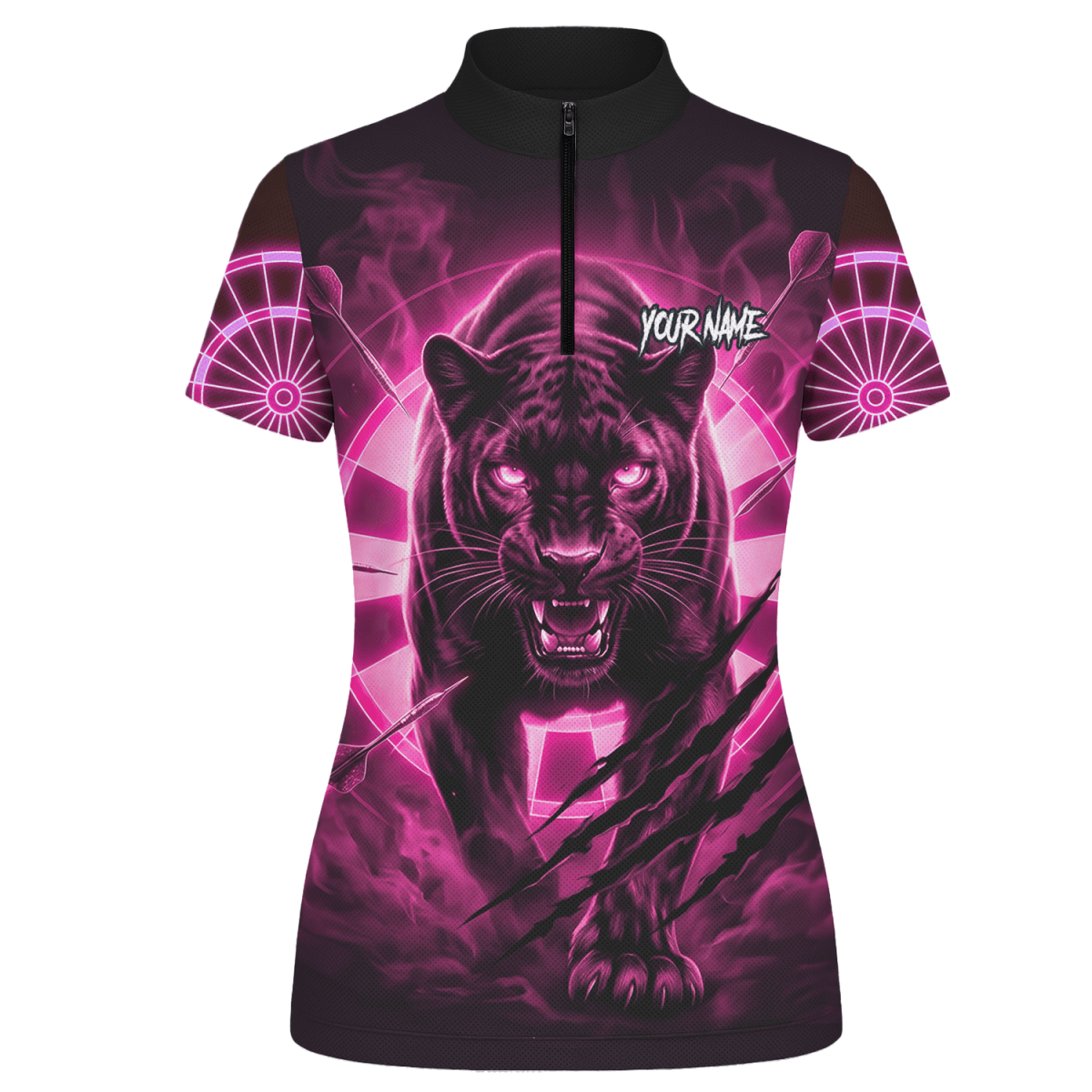 Personalisiertes Dart Polo Damen – Panther Design Schwarz - Neonpink F5579p - Outfitsuche