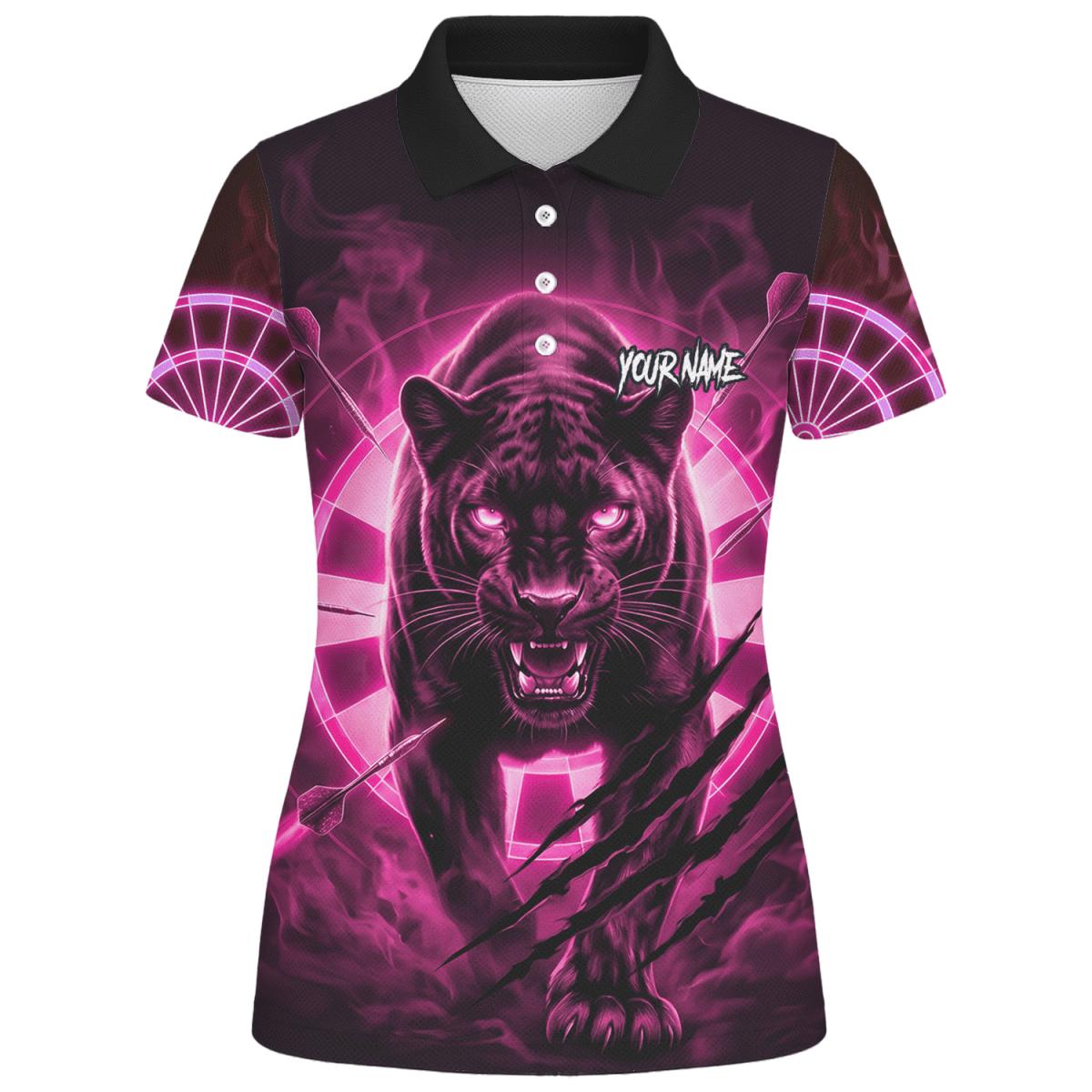 Personalisiertes Dart Polo Damen – Panther Design Schwarz - Neonpink F5579p - Outfitsuche