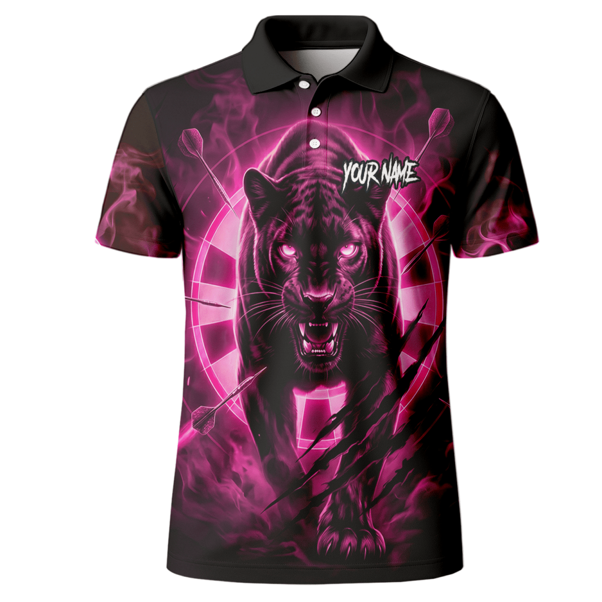 Personalisiertes Dart Polo Herren – Panther Design Schwarz - Neonpink F5579p - Outfitsuche