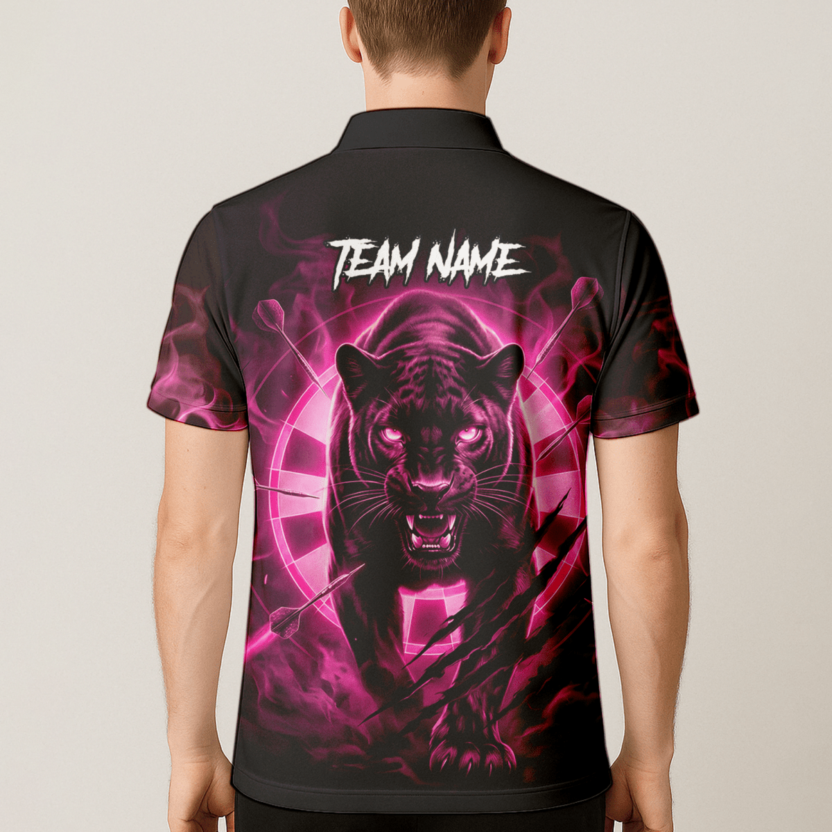Personalisiertes Dart Polo Herren – Panther Design Schwarz - Neonpink F5579p - Outfitsuche
