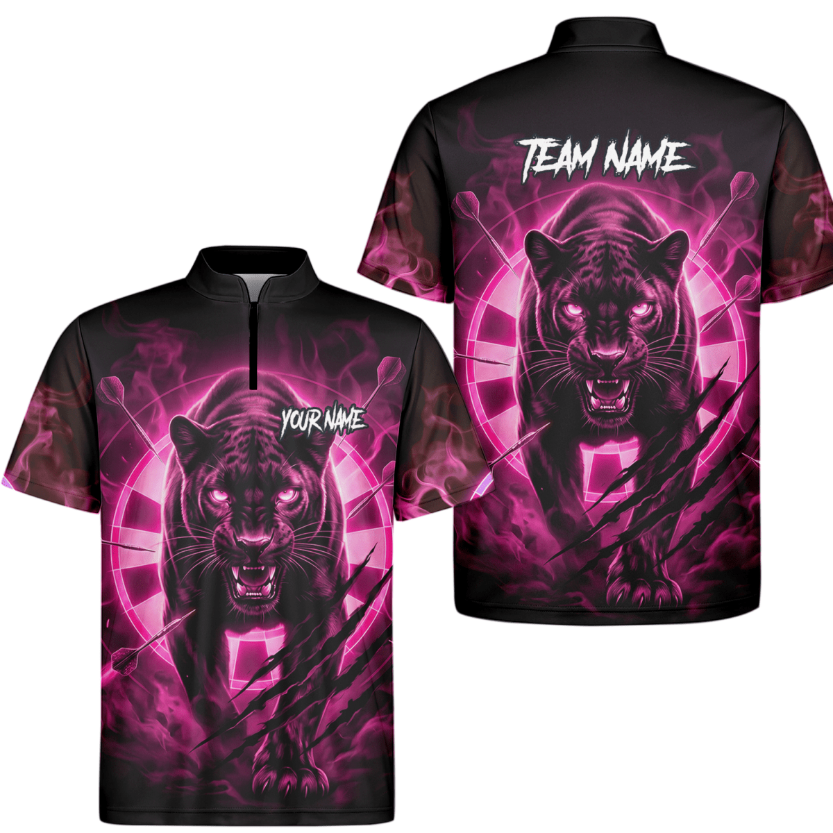 Personalisiertes Dart Polo Herren – Panther Design Schwarz - Neonpink F5579p - Outfitsuche
