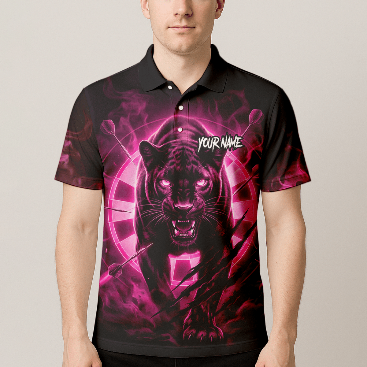 Personalisiertes Dart Polo Herren – Panther Design Schwarz - Neonpink F5579p - Outfitsuche