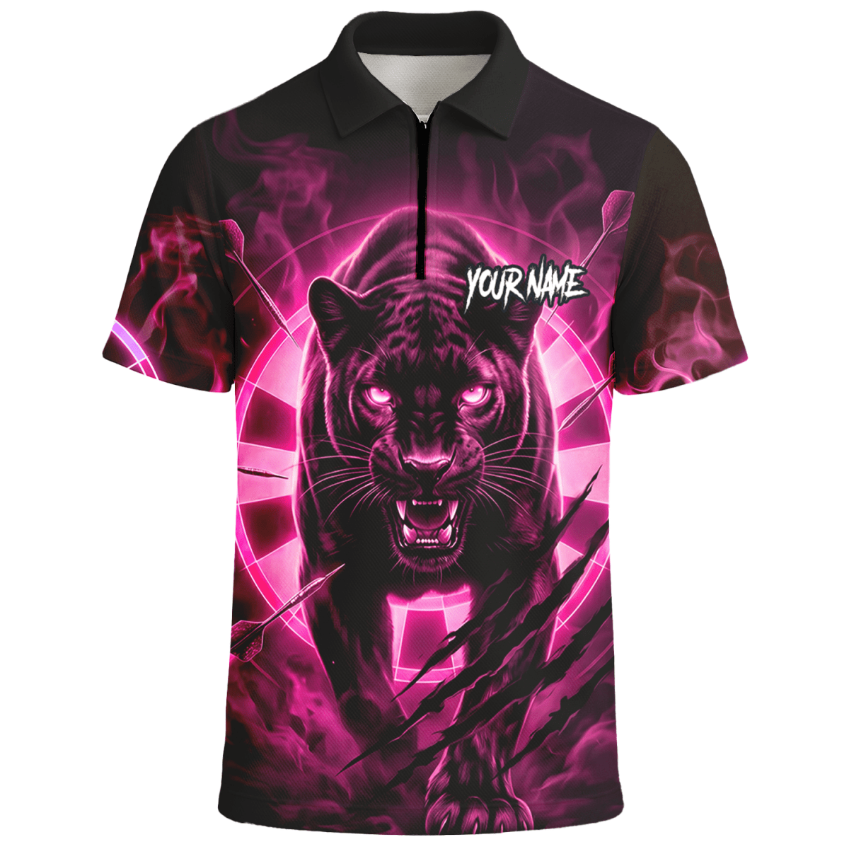 Personalisiertes Dart Polo Herren – Panther Design Schwarz - Neonpink F5579p - Outfitsuche
