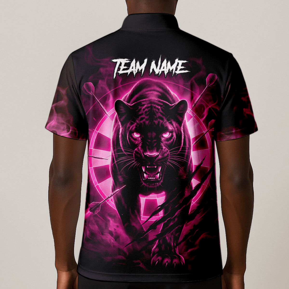 Personalisiertes Dart Polo Herren – Panther Design Schwarz - Neonpink F5579p - Outfitsuche