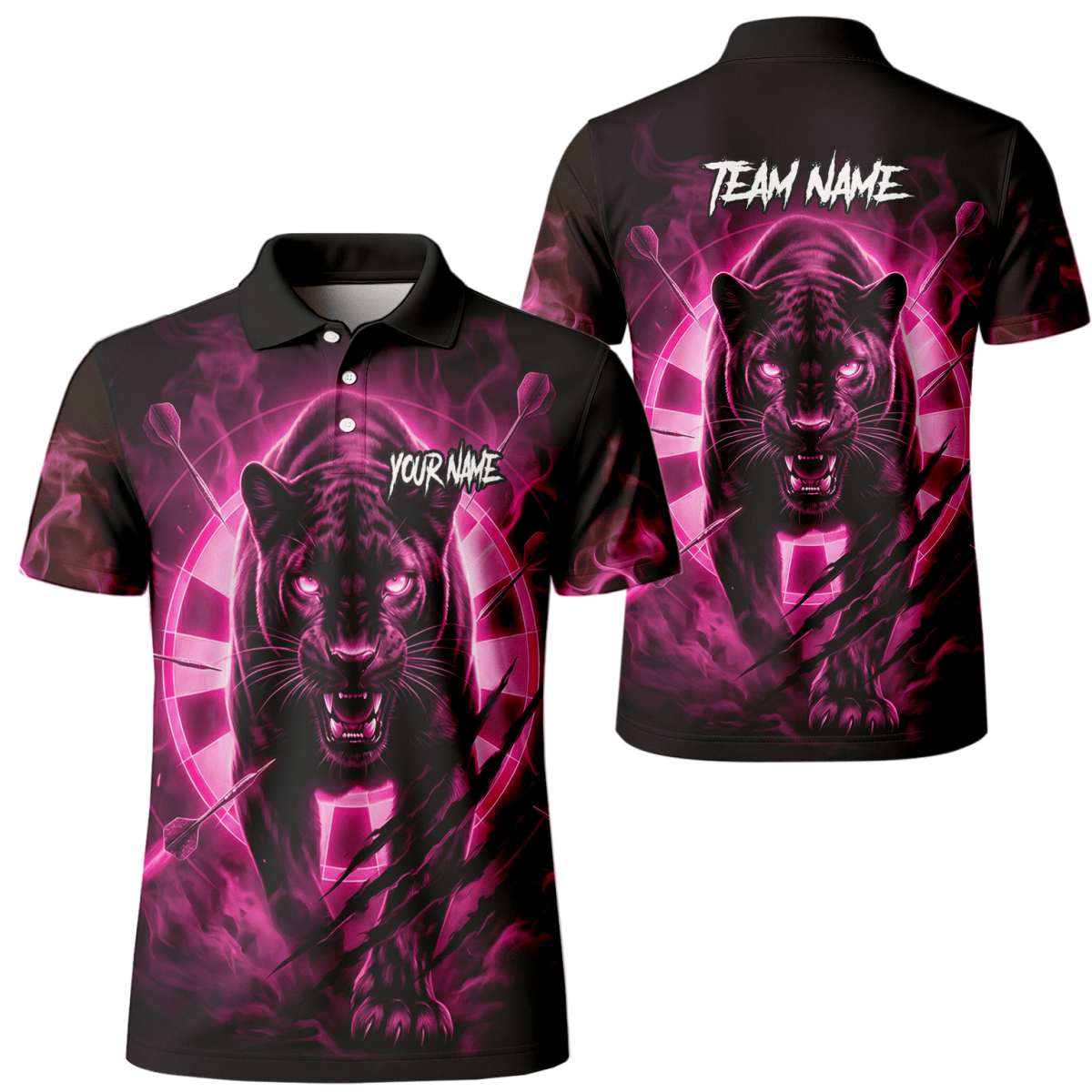 Personalisiertes Dart Polo Herren – Panther Design Schwarz - Neonpink F5579p - Outfitsuche