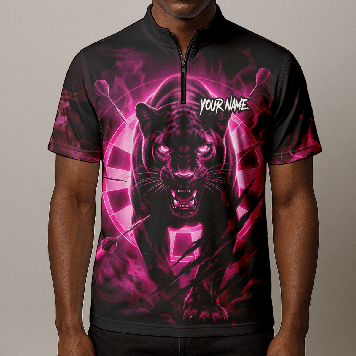 Personalisiertes Dart Polo Herren – Panther Design Schwarz - Neonpink F5579p - Outfitsuche