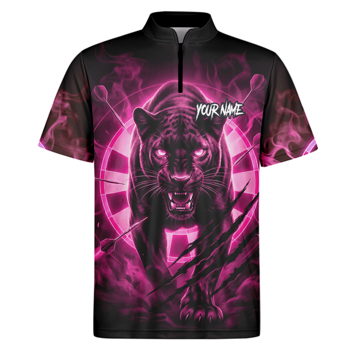 Personalisiertes Dart Polo Herren – Panther Design Schwarz - Neonpink F5579p - Outfitsuche