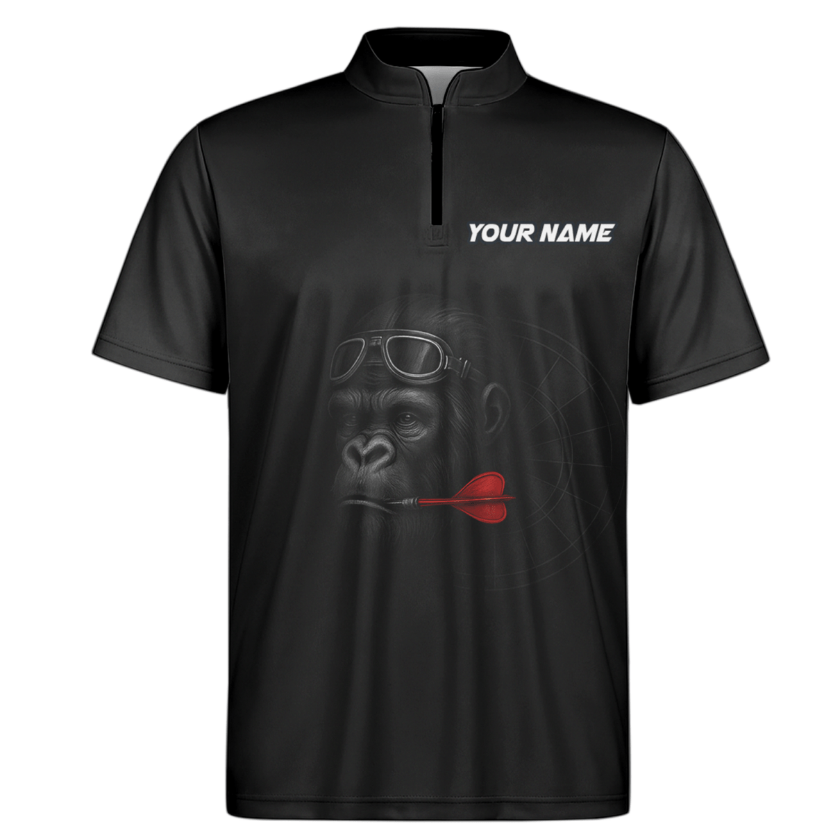 Personalisiertes Dart Polo Shirt für Herren - Gorilla - Brille Roter Dart Schwarzer Name - G7594 - Outfitsuche