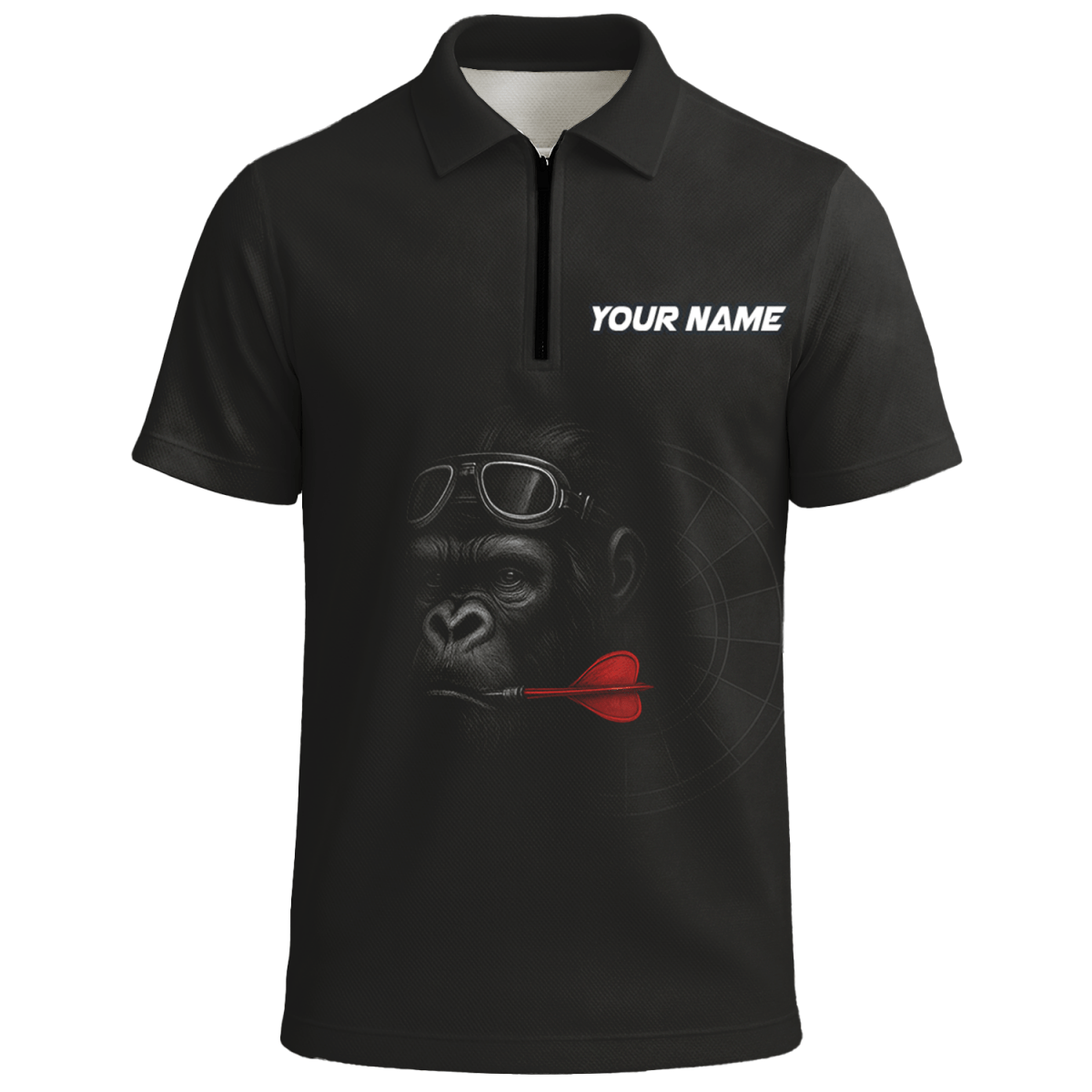 Personalisiertes Dart Polo Shirt für Herren - Gorilla - Brille Roter Dart Schwarzer Name - G7594 - Outfitsuche