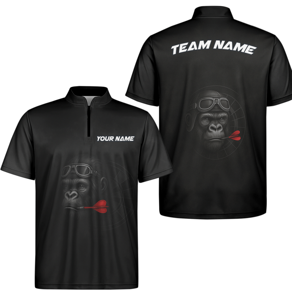 Personalisiertes Dart Polo Shirt für Herren - Gorilla - Brille Roter Dart Schwarzer Name - G7594 - Outfitsuche