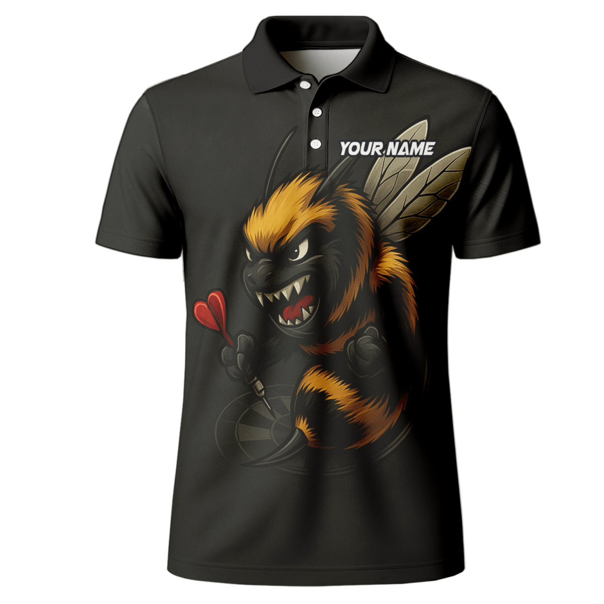 Personalisiertes Dart Polo - Shirt für Herren - Wütende Biene Motiv - Schwarz F7624 - Outfitsuche