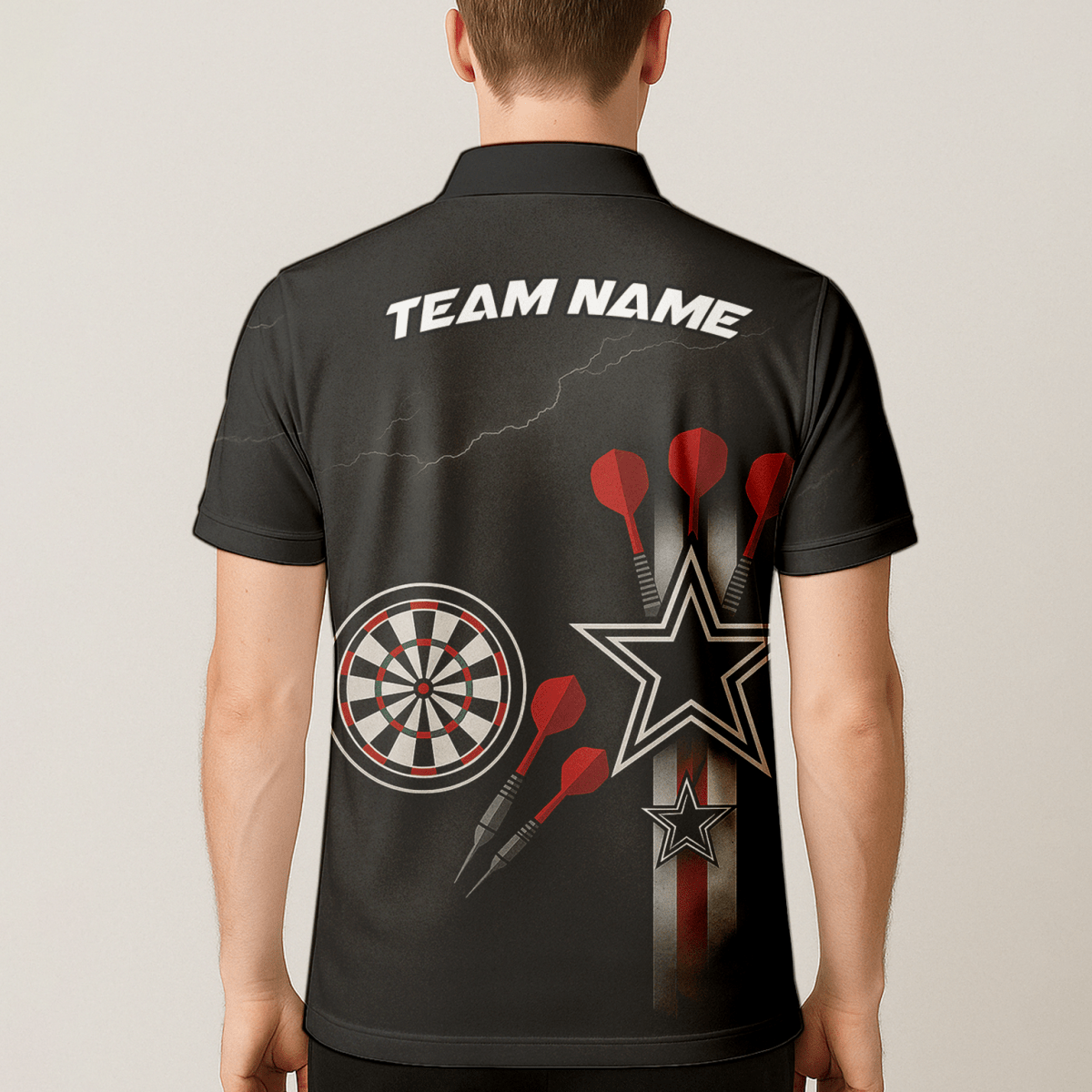 Personalisiertes Dart Polo - Shirt Herren Schwarz Rot Weiß Sterne H3323 - Outfitsuche