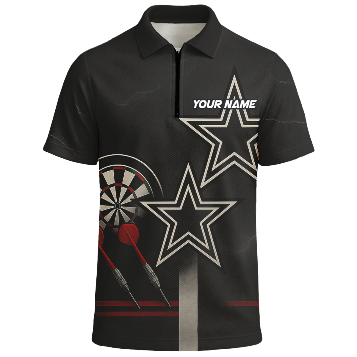 Personalisiertes Dart Polo - Shirt Herren Schwarz Rot Weiß Sterne H3323 - Outfitsuche