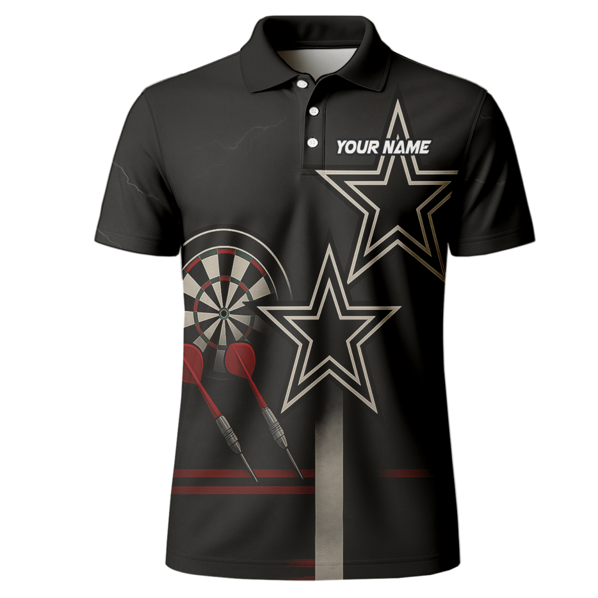 Personalisiertes Dart Polo - Shirt Herren Schwarz Rot Weiß Sterne H3323 - Outfitsuche