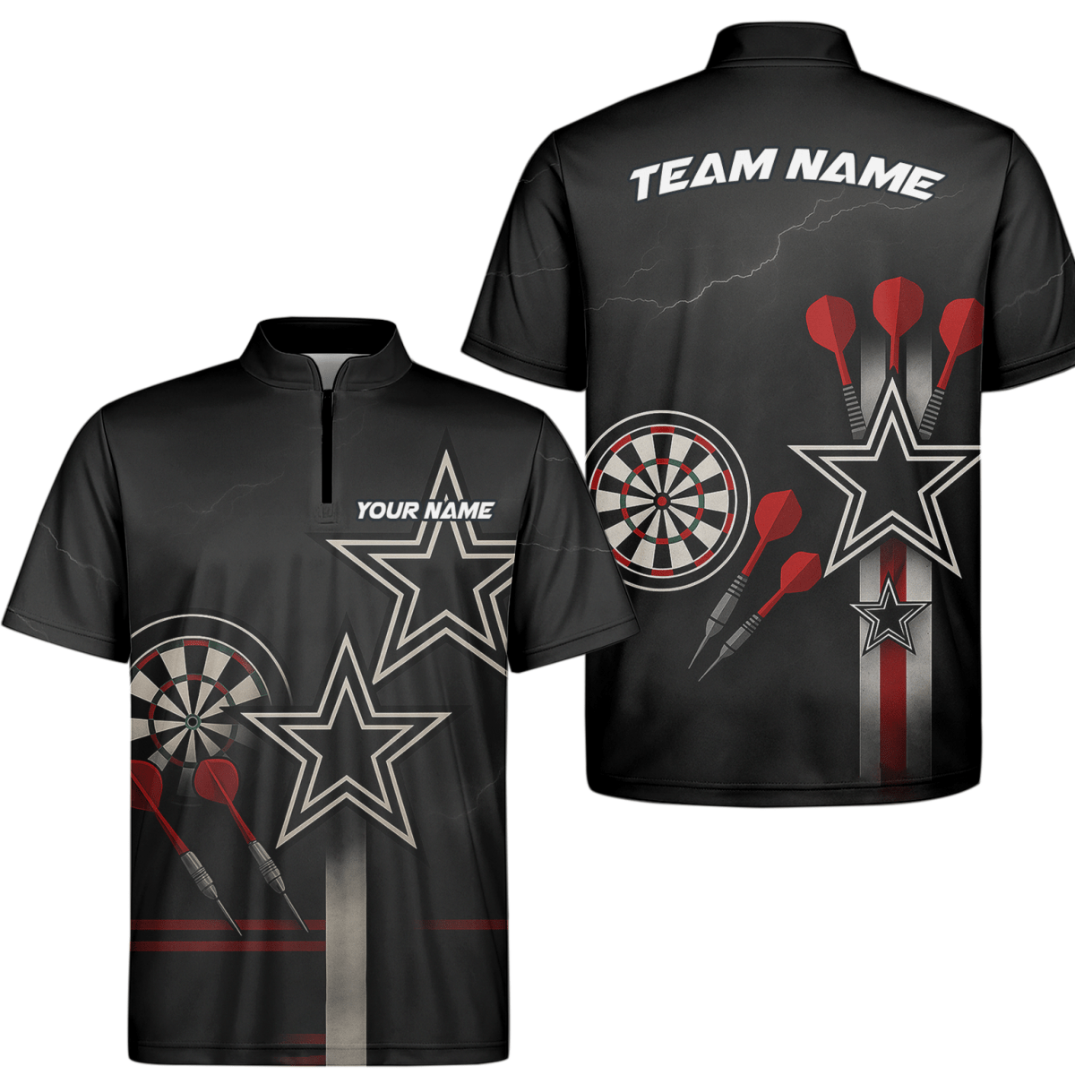 Personalisiertes Dart Polo - Shirt Herren Schwarz Rot Weiß Sterne H3323 - Outfitsuche