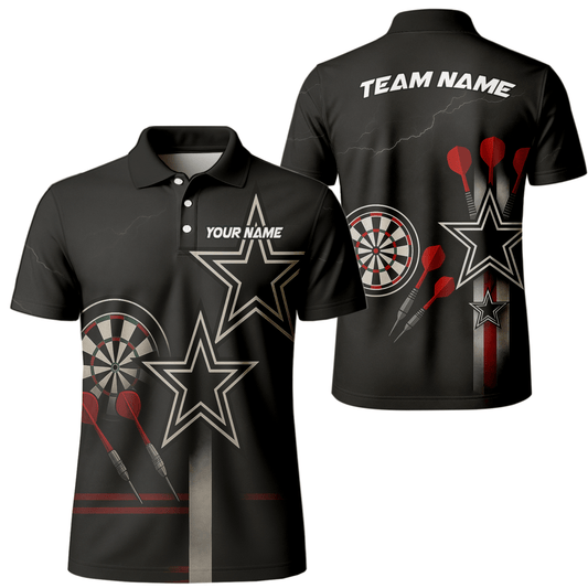 Personalisiertes Dart Polo - Shirt Herren Schwarz Rot Weiß Sterne H3323 - Outfitsuche