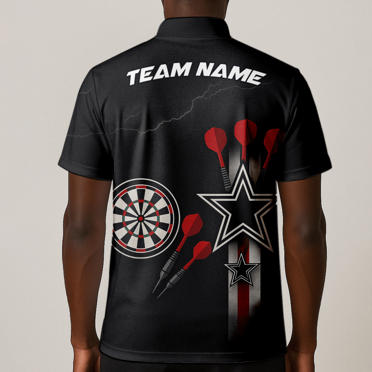 Personalisiertes Dart Polo - Shirt Herren Schwarz Rot Weiß Sterne H3323 - Outfitsuche