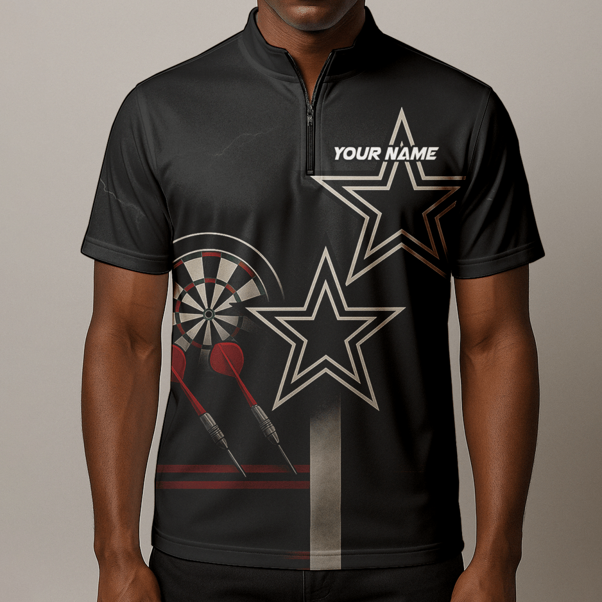 Personalisiertes Dart Polo - Shirt Herren Schwarz Rot Weiß Sterne H3323 - Outfitsuche