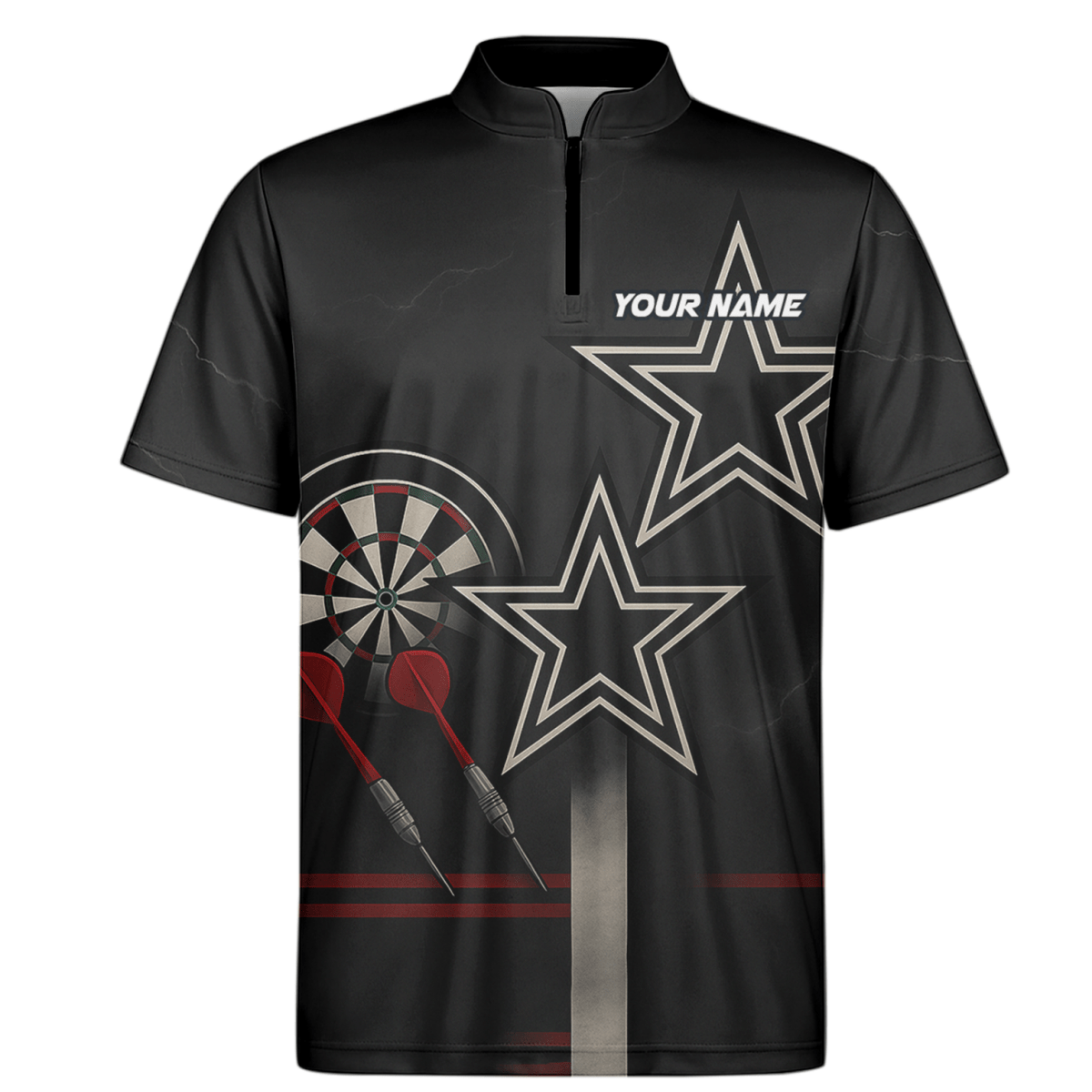 Personalisiertes Dart Polo - Shirt Herren Schwarz Rot Weiß Sterne H3323 - Outfitsuche