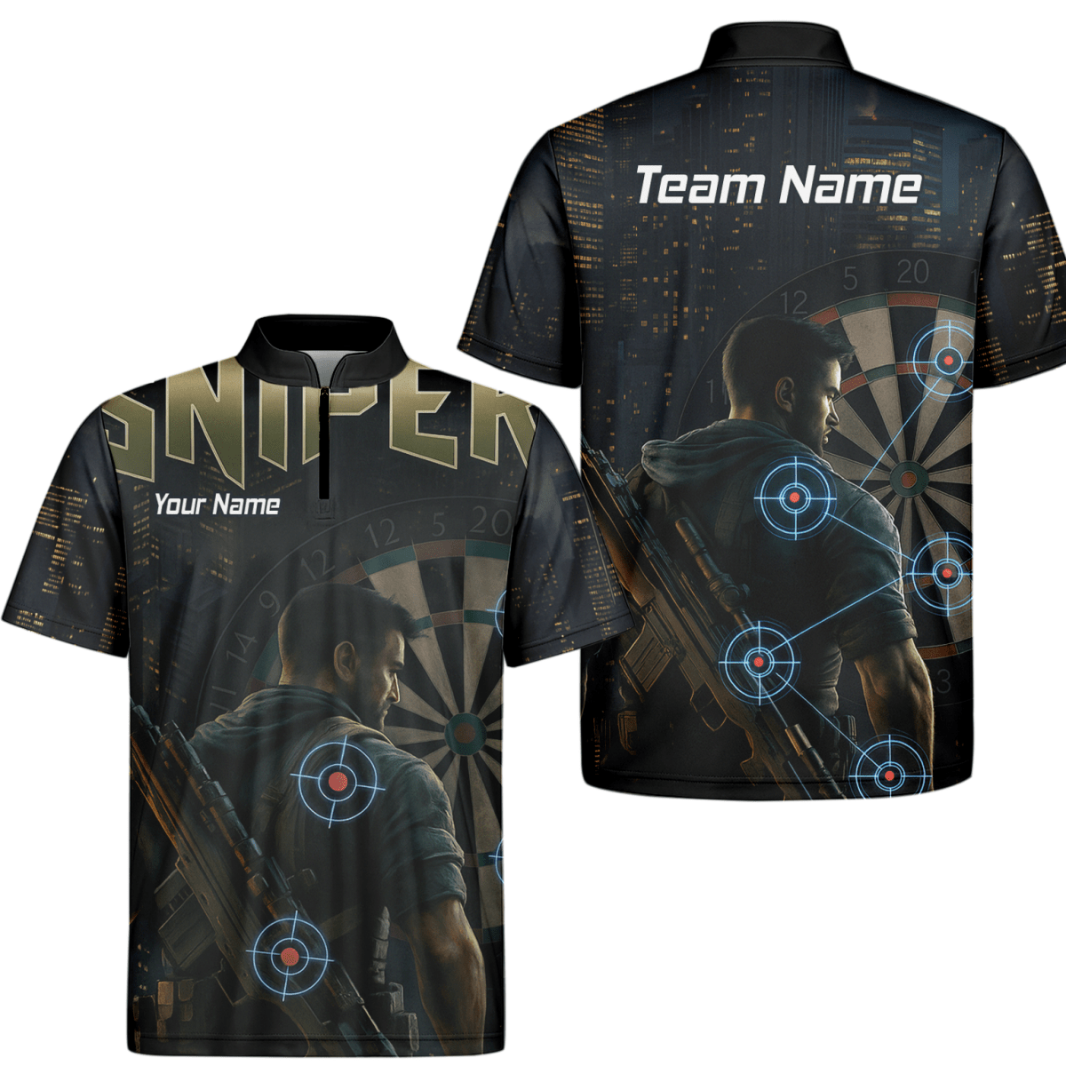 Personalisiertes Dart Polo - Shirt Herren – Taktisches Sniper Design | Black City Night Look P5428 - Outfitsuche