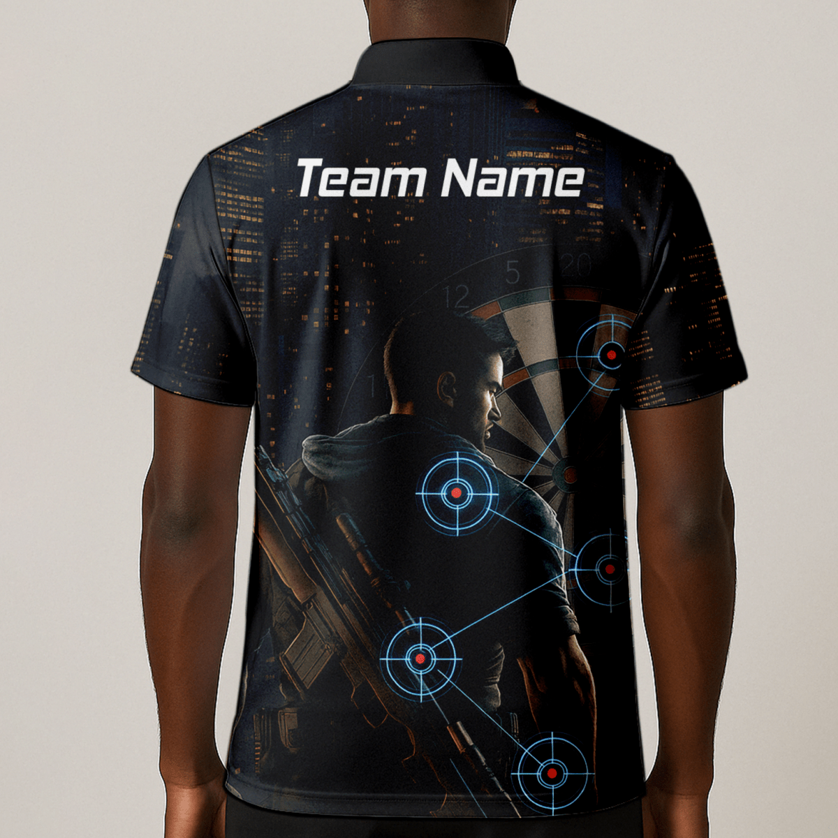 Personalisiertes Dart Polo - Shirt Herren – Taktisches Sniper Design | Black City Night Look P5428 - Outfitsuche