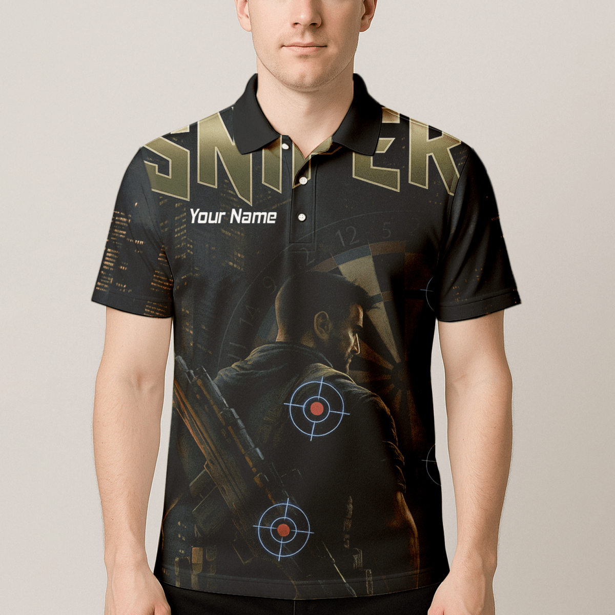 Personalisiertes Dart Polo - Shirt Herren – Taktisches Sniper Design | Black City Night Look P5428 - Outfitsuche