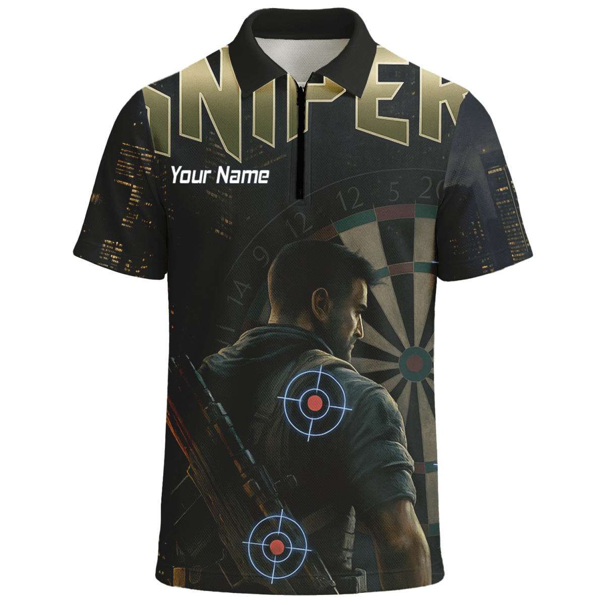 Personalisiertes Dart Polo - Shirt Herren – Taktisches Sniper Design | Black City Night Look P5428 - Outfitsuche