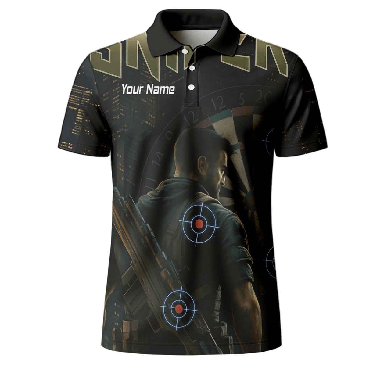 Personalisiertes Dart Polo - Shirt Herren – Taktisches Sniper Design | Black City Night Look P5428 - Outfitsuche