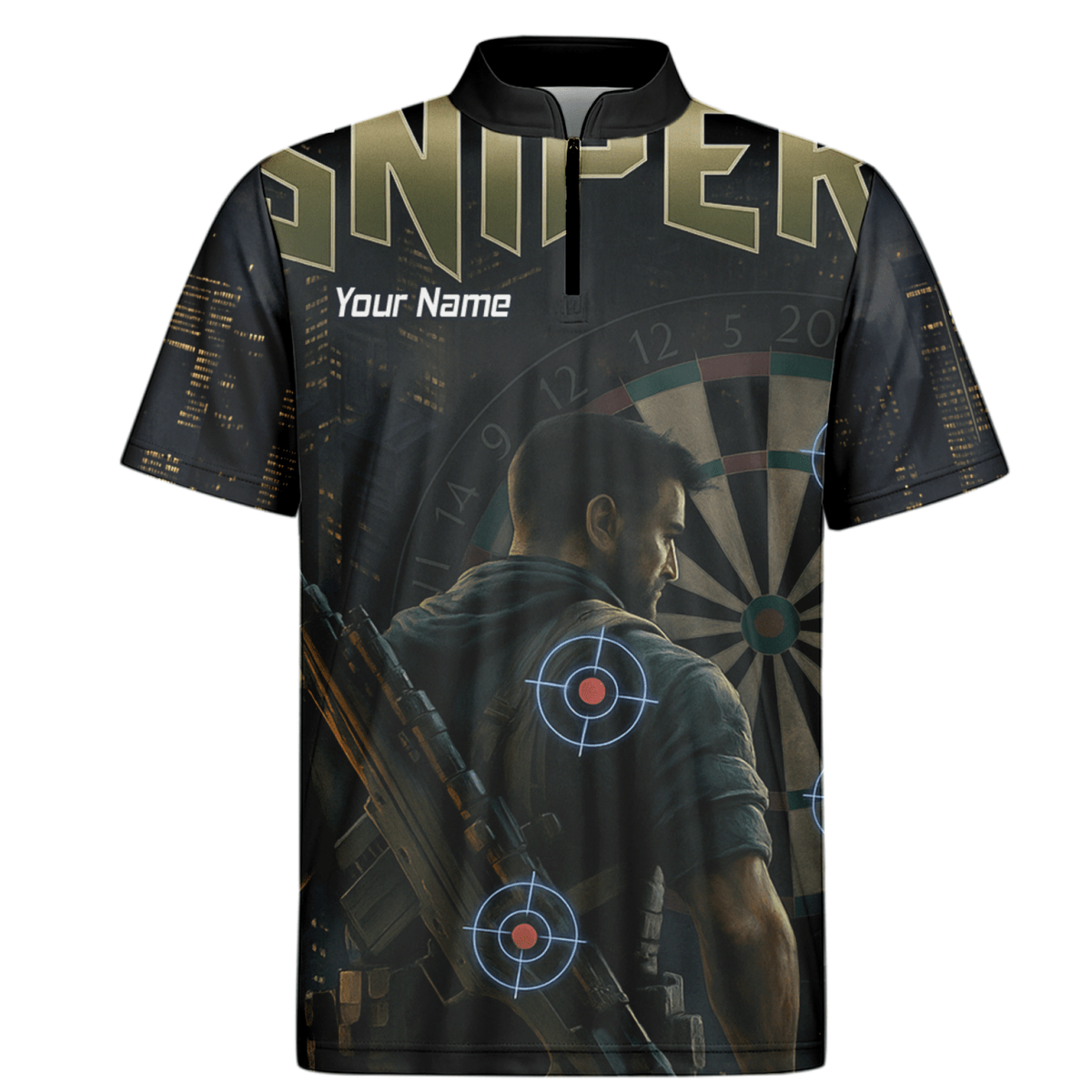 Personalisiertes Dart Polo - Shirt Herren – Taktisches Sniper Design | Black City Night Look P5428 - Outfitsuche